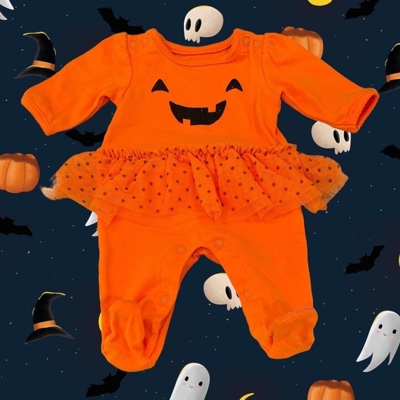 CARTERS NB Infant Girls Halloween Jack-O-Lantern Pumpkin Tulle Bodysuit Creeper - Picture 1 of 2